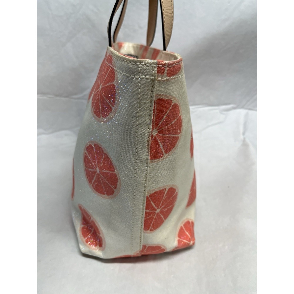 Kate Spade Flights Of Fancy Francis 'Pucker Up' Grapefruit Canvas Tote Purse Bag - Picture 9 of 11
